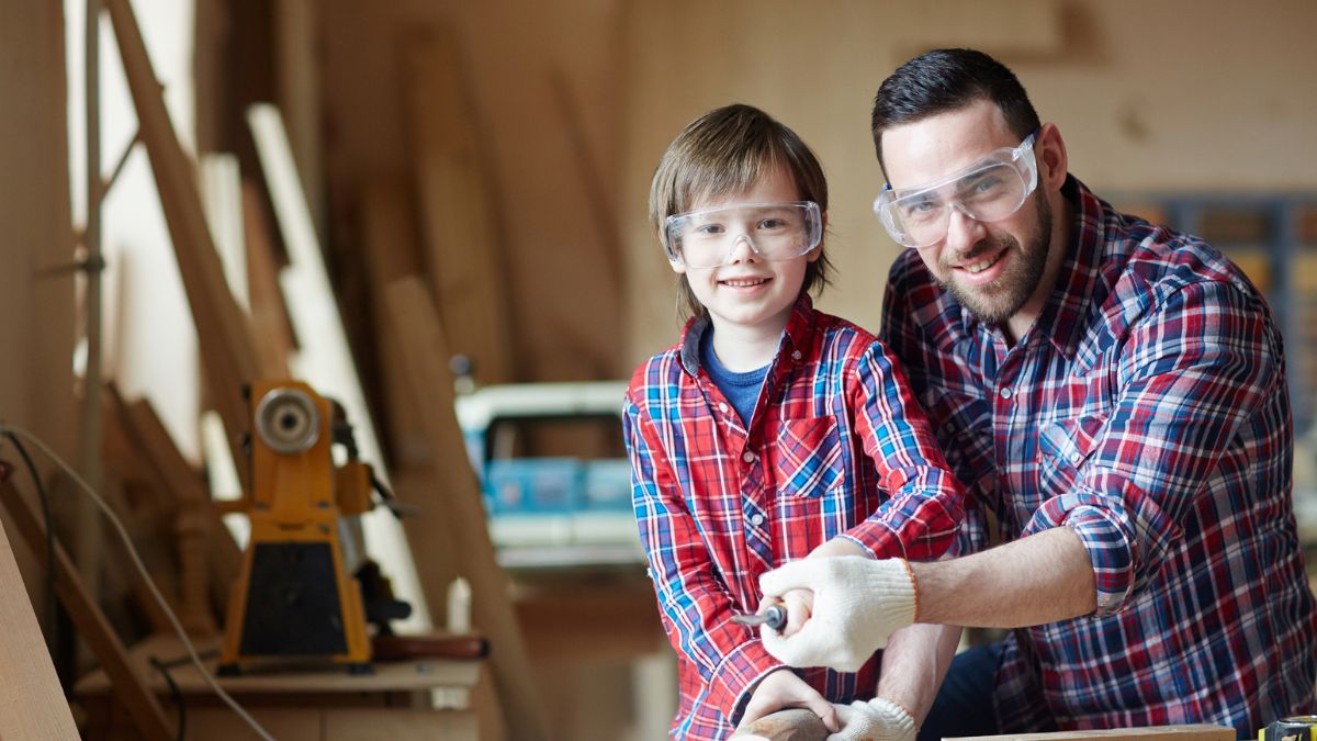 wood working with father and son