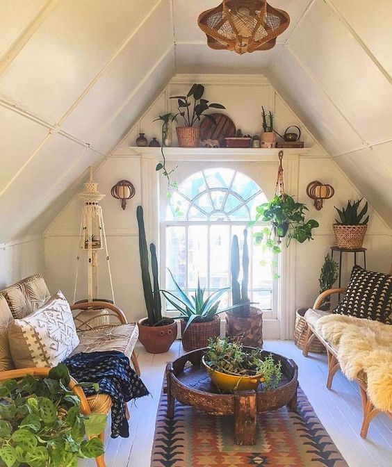 Boho-style attic bedroom.