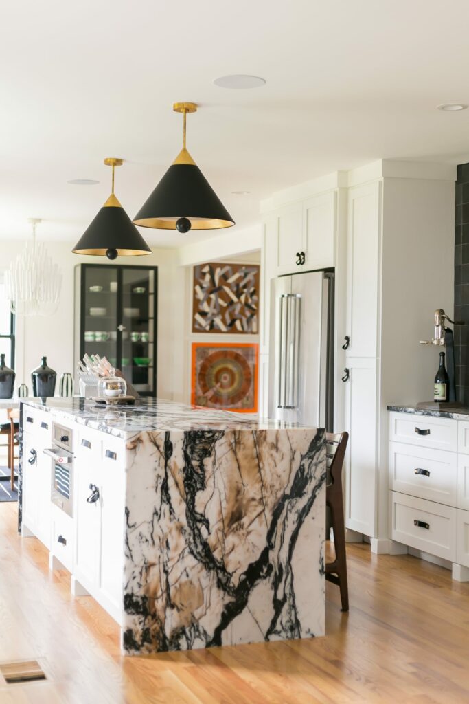 Colored stone kitchen countertops trend.