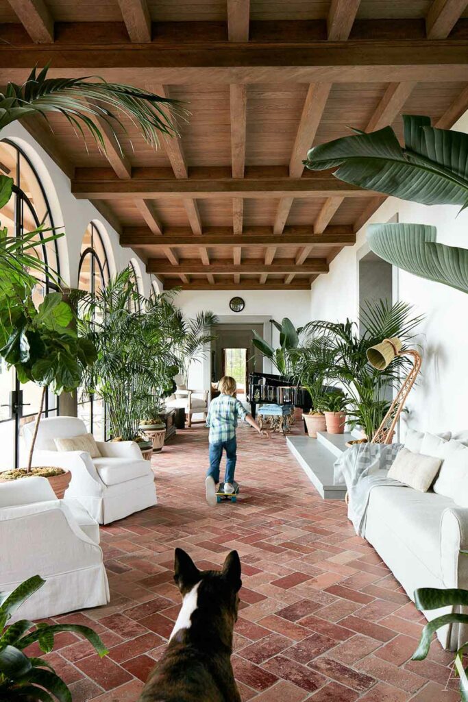 Plants in a Spanish style sunroom.