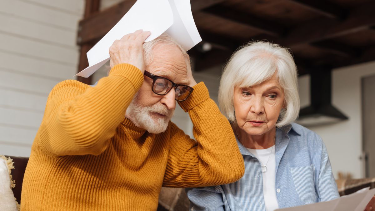 senior couple stressed about bills