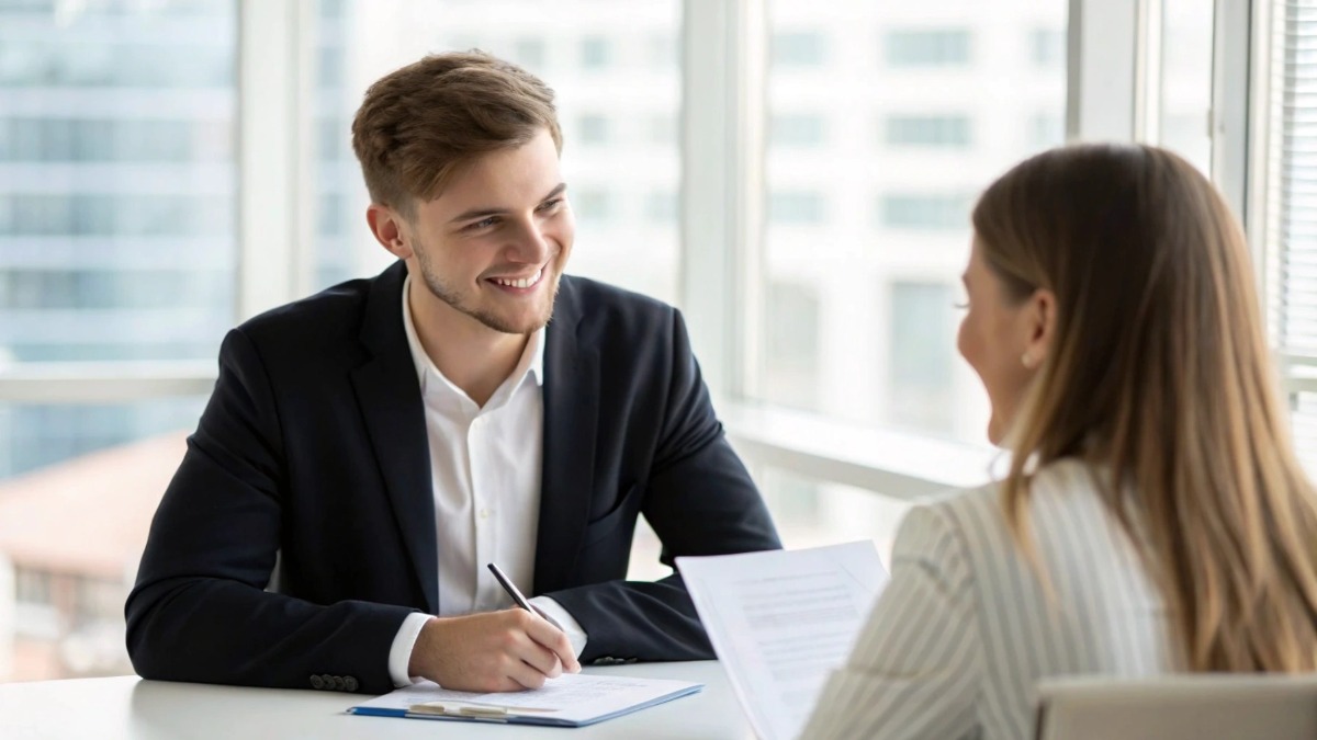 A confident and professional looking young man or woman in formal business attire