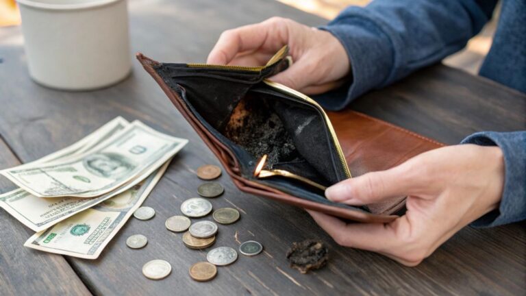 A photo of a person's hands holding an open wallet. Inside the wallet, there is a large