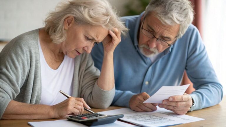 A close-up photo of a retired couple in their 60s sitting together at a table,