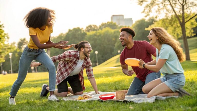 Detailed image of a group of diverse friends having a great time together