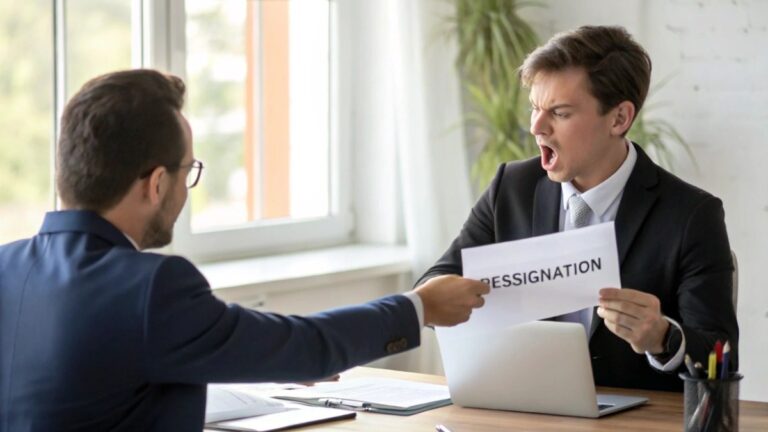 Detailed studio photo of a person confidently handing their formal resignation letter