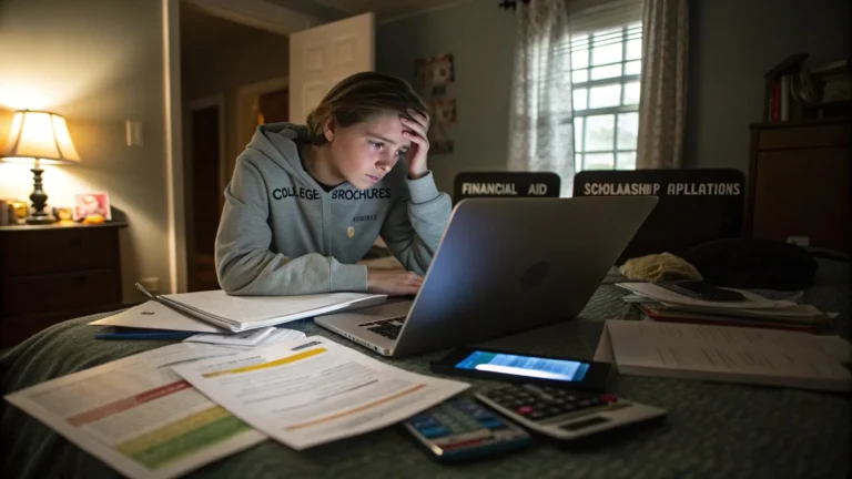 A young student in their late teens sitting alone at a