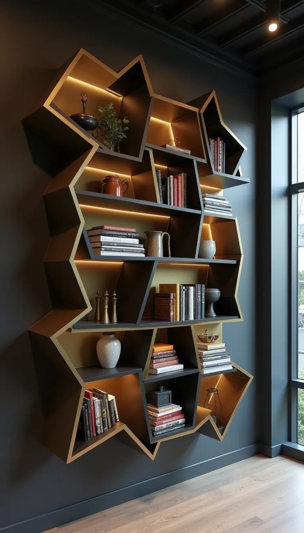 Abstract Wall-Mounted Bookshelf