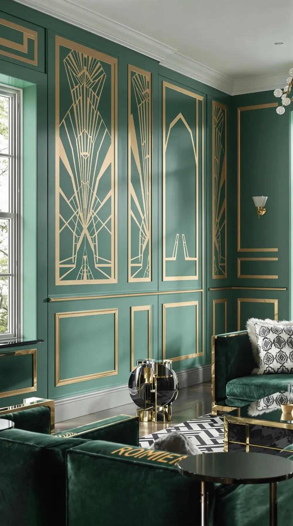 Art Deco-Inspired Wainscoting with Bold Geometric Shapes