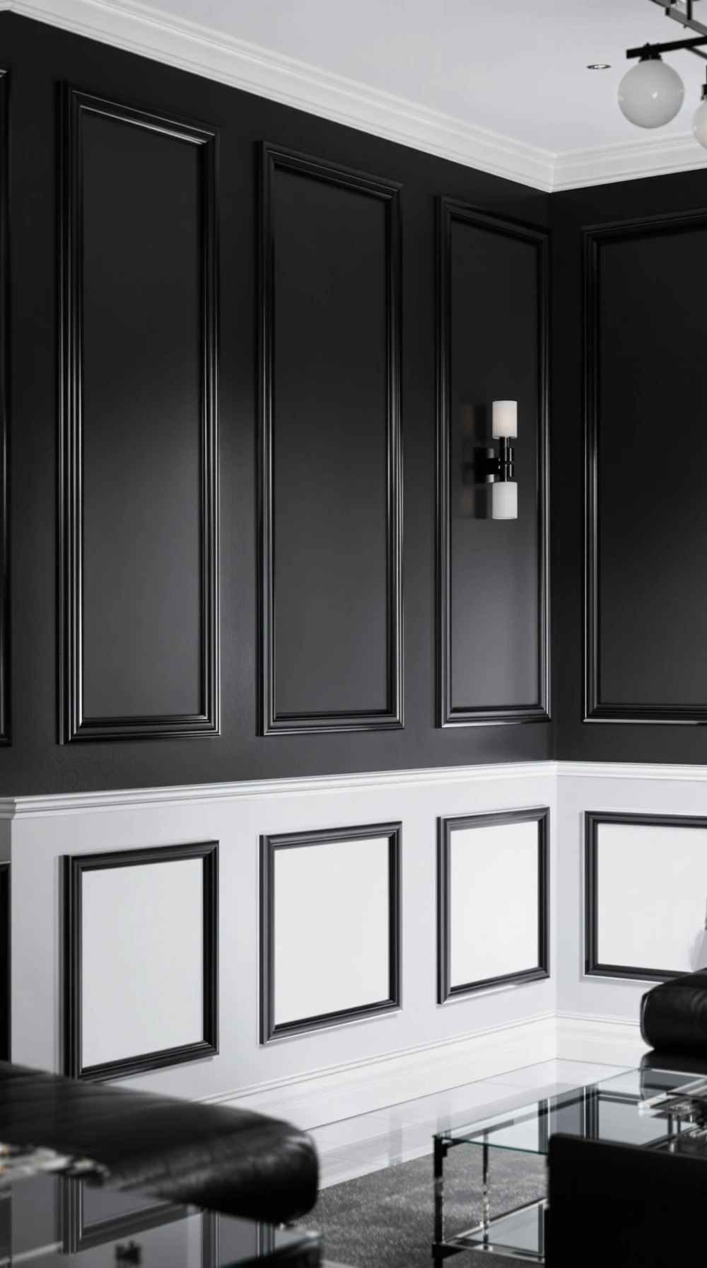 Black and White Contrast Wainscoting with Bold Borders