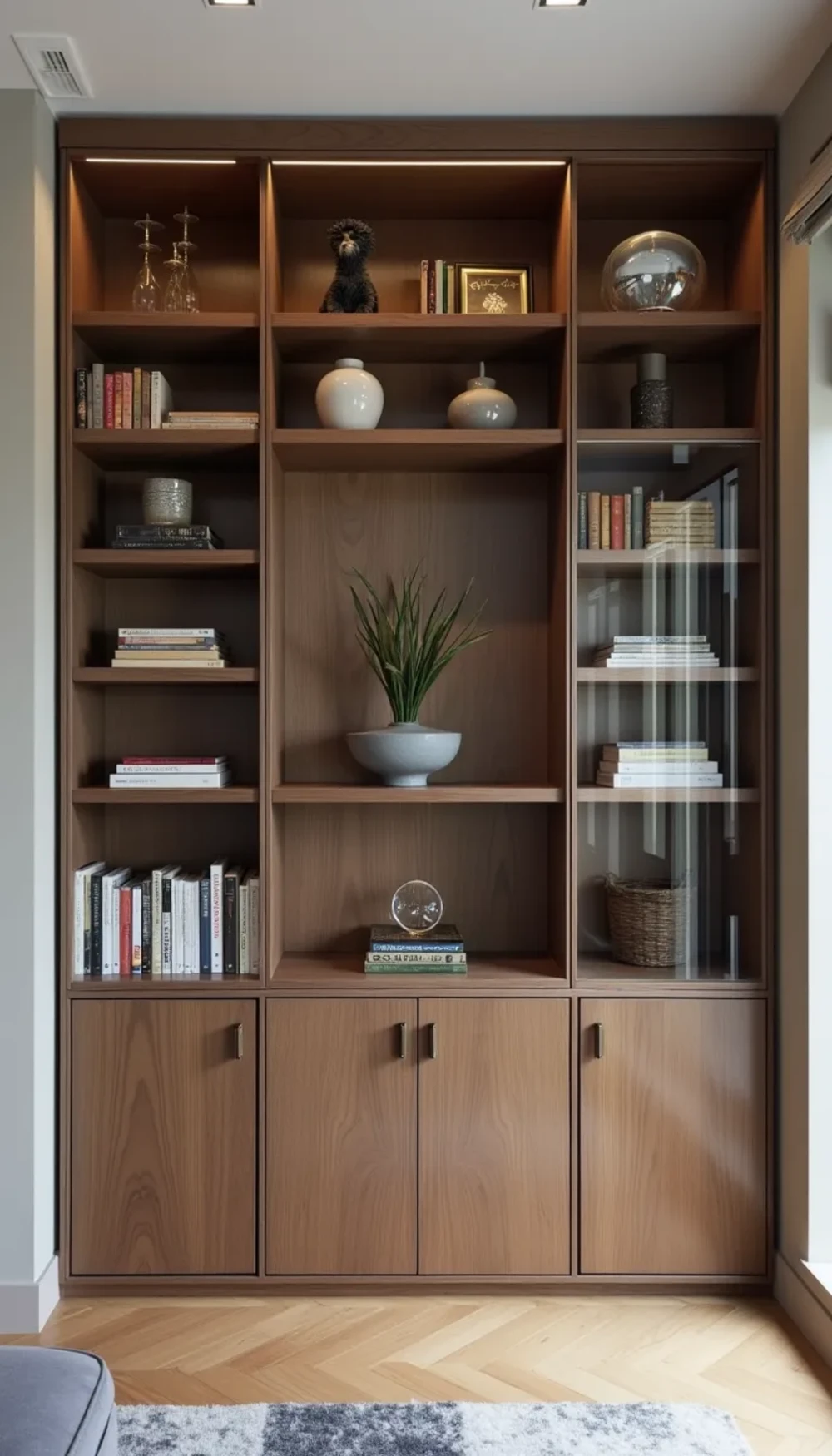 Bookshelf with Integrated Glass Display