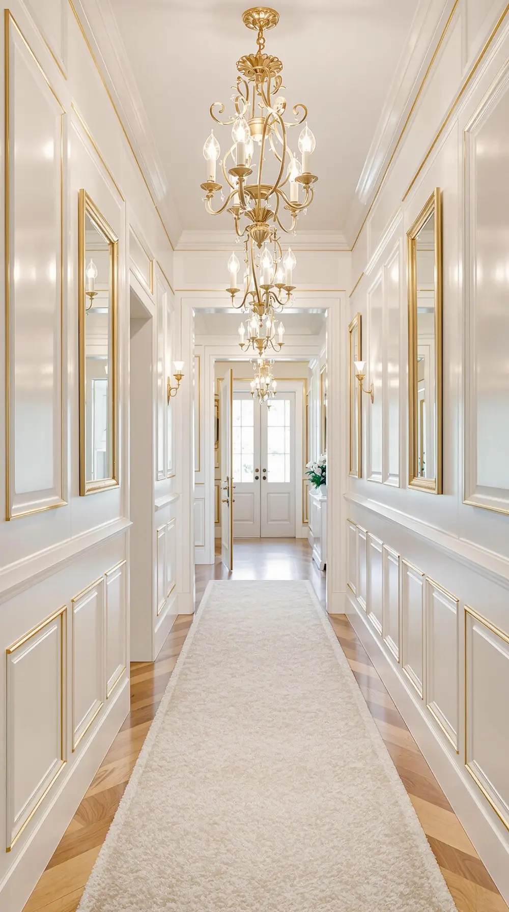 Classic White Wainscoting with Gold Accents