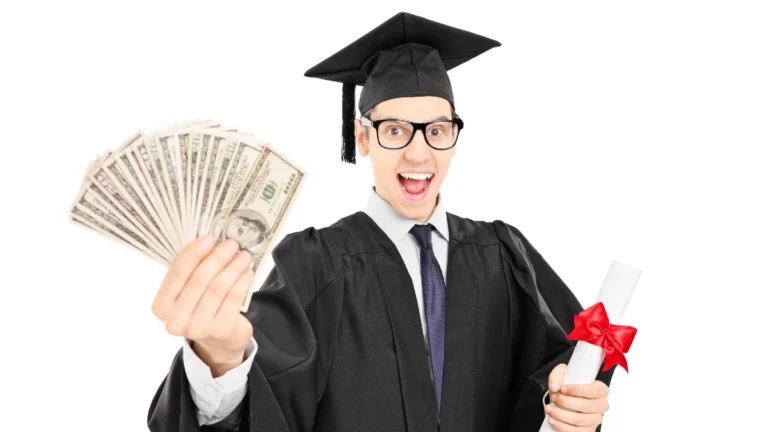 College graduate holding a diploma and money