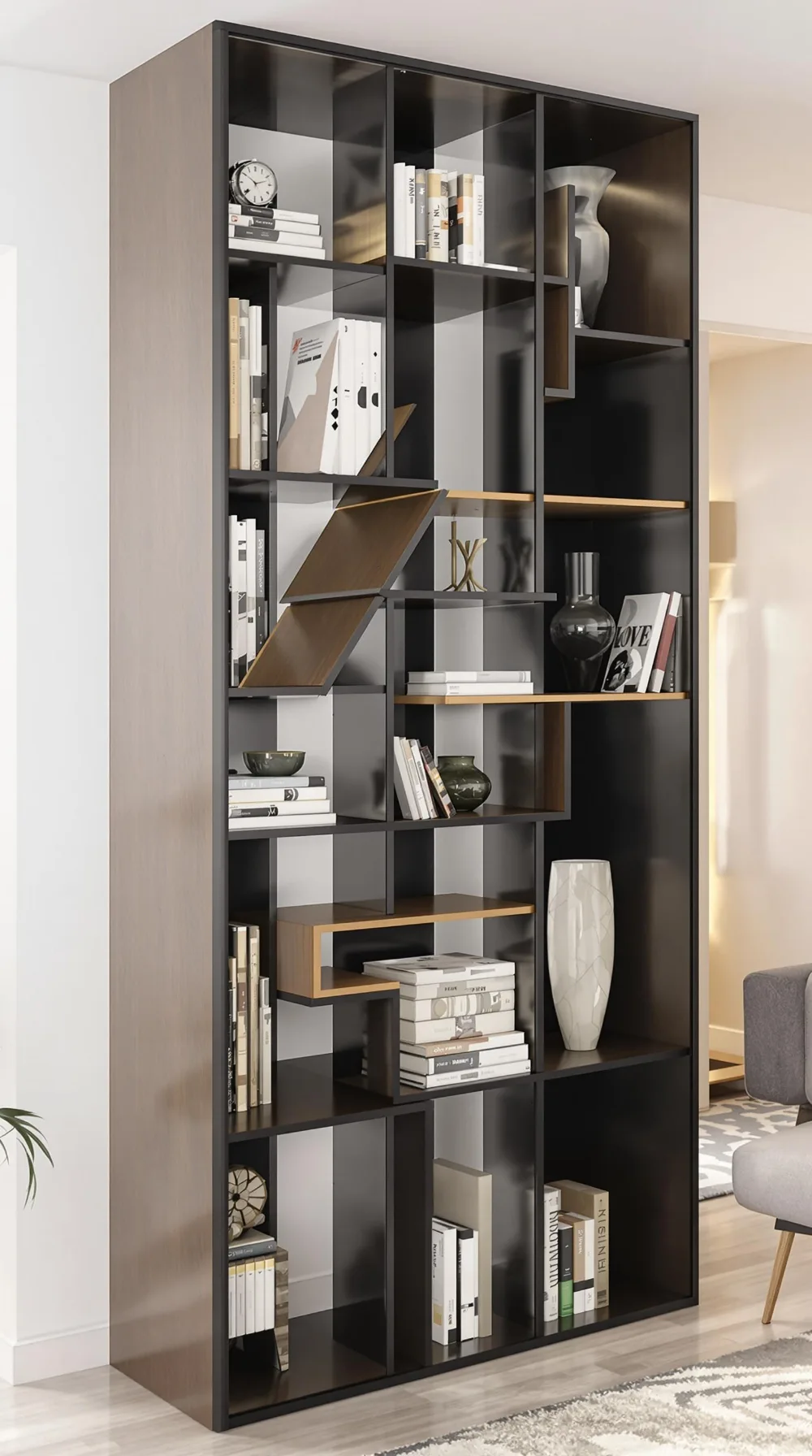 Geometric Bookshelf with Sharp Angles