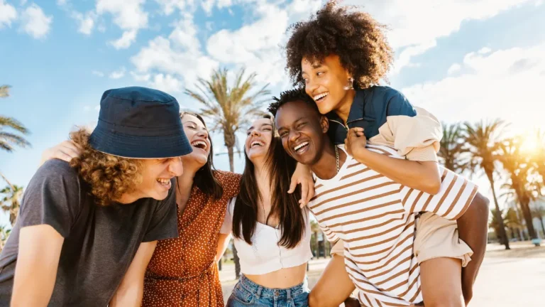 Group of young friends enjoying summer vacation together