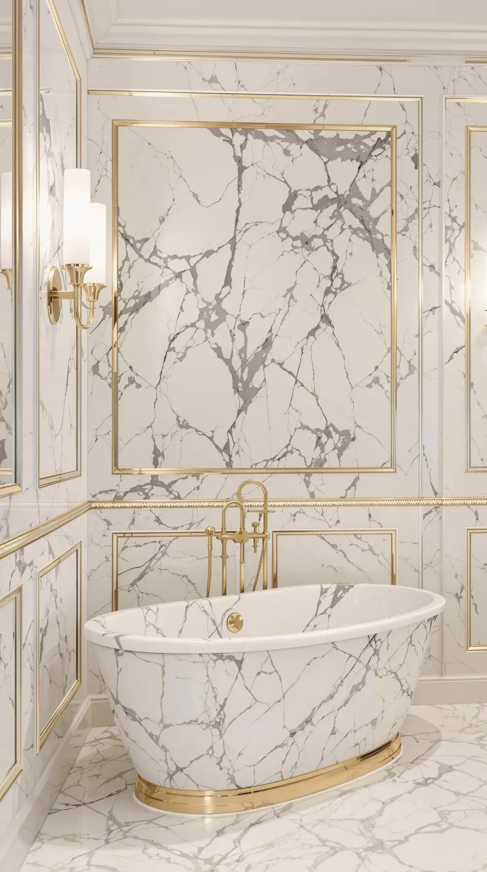 Luxury Marble Wainscoting with Gold Accents