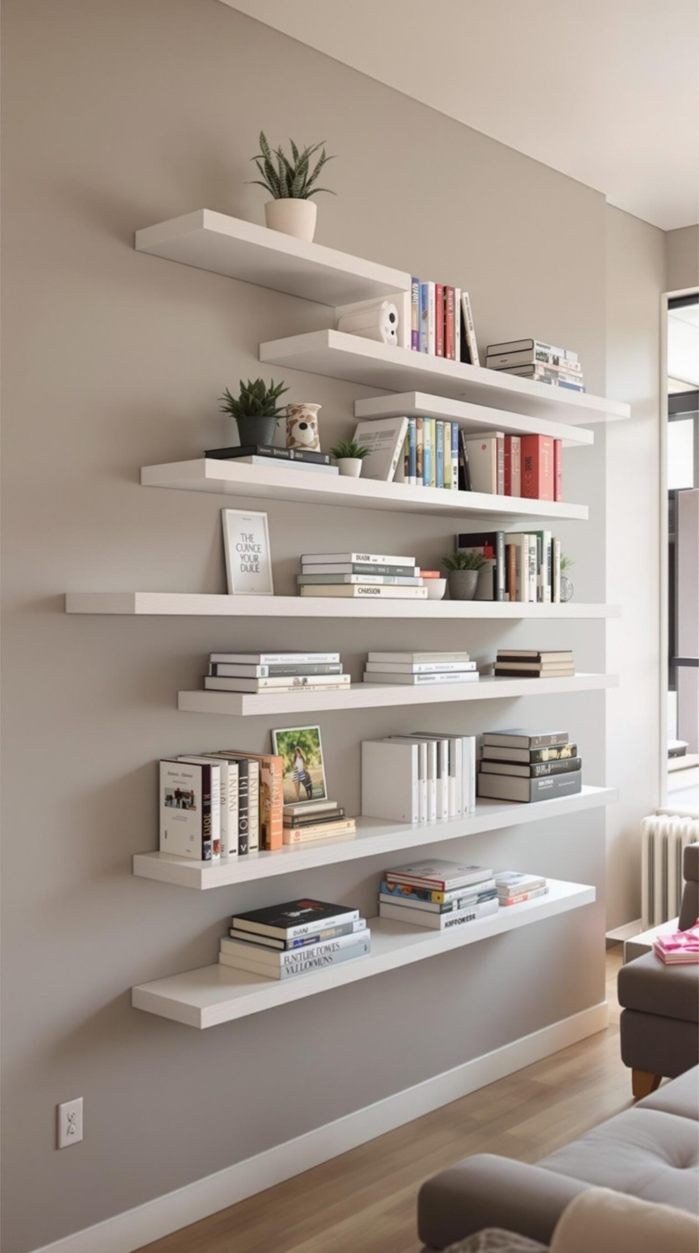 Multi-Level Floating Bookshelves