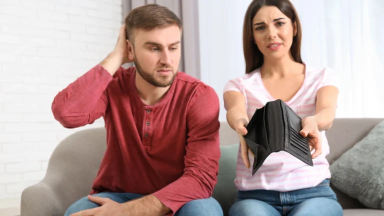 unhappy couple with no money