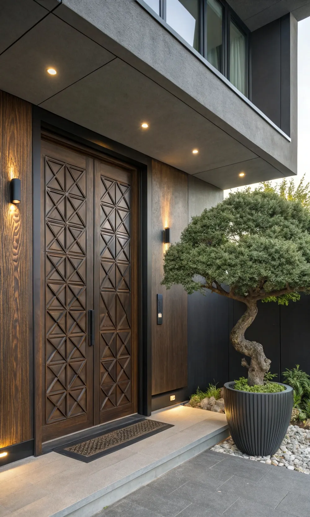 3D Geometric Wood Carving Door