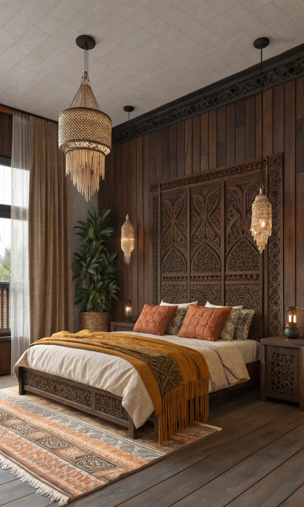 Bohemian Dark Wood Bedroom Oasis