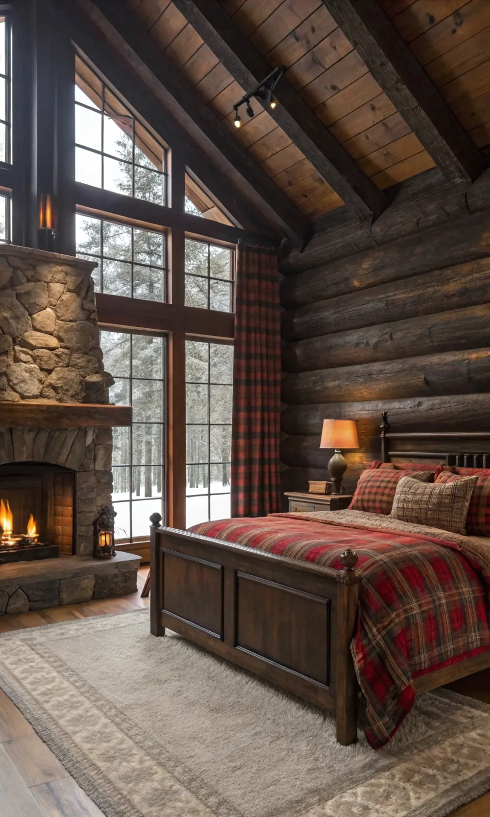 Cozy Cabin-Inspired Dark Wood Bedroom