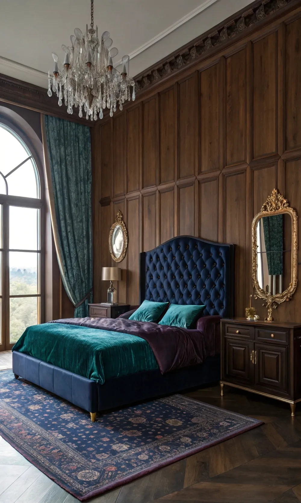 Dramatic Dark Wood and Velvet Boudoir