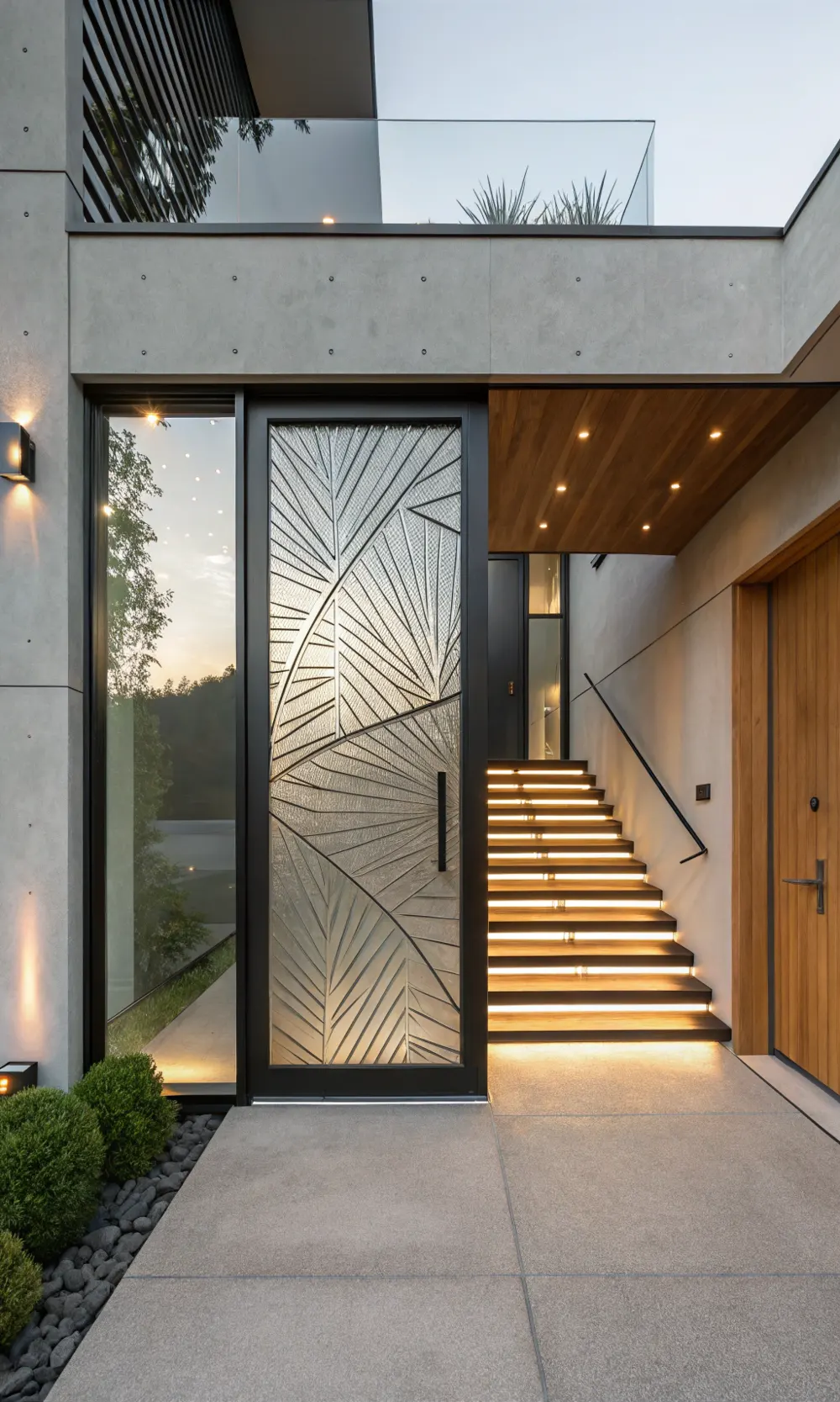 Frameless Glass Door with Embedded Metal Strips