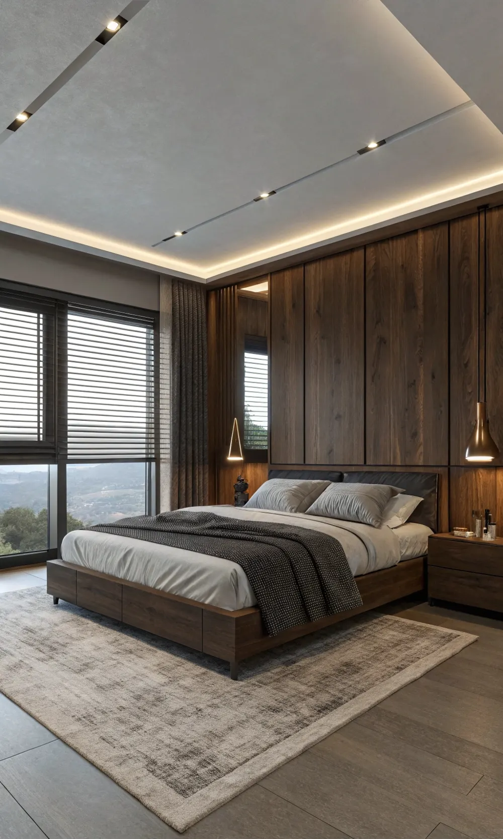 High-Tech Smart Dark Wood Bedroom