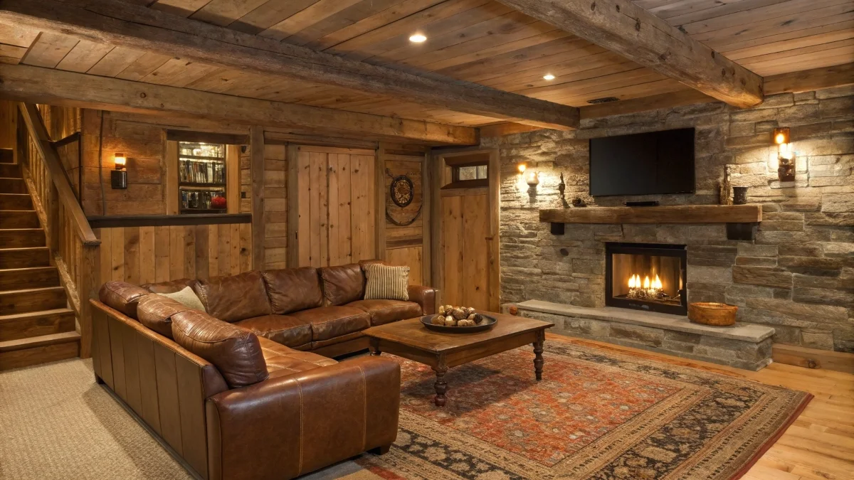 Rustic Cabin-Style Entertainment Lounge