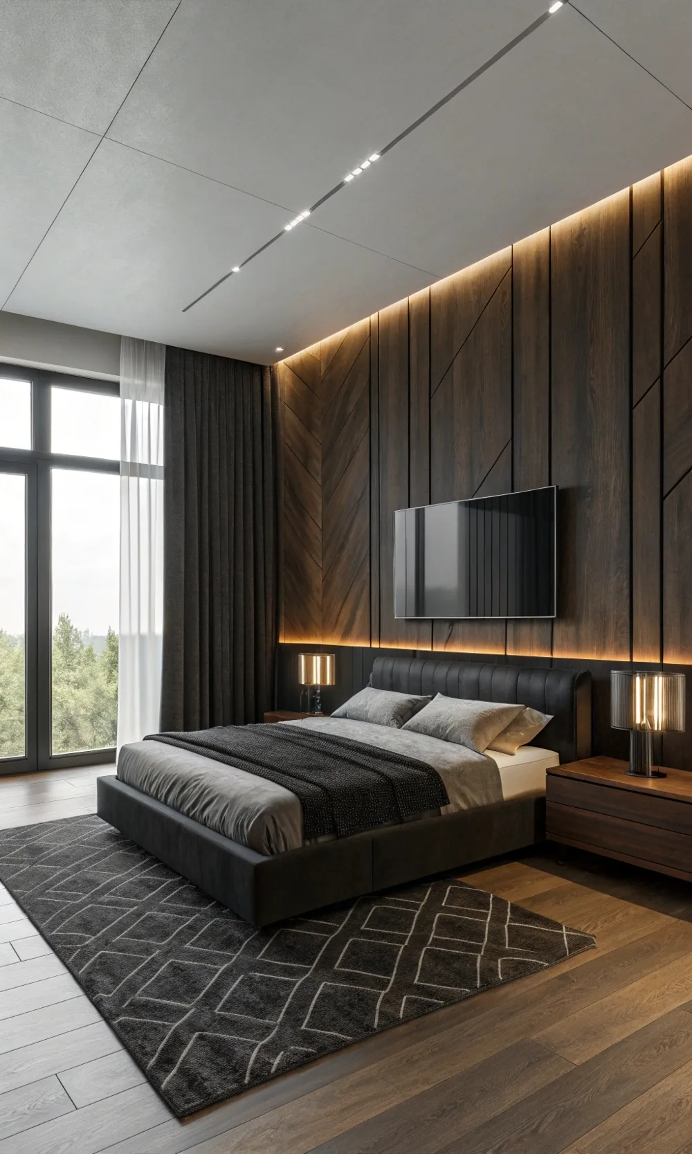 Sleek Contemporary Dark Wood Bedroom