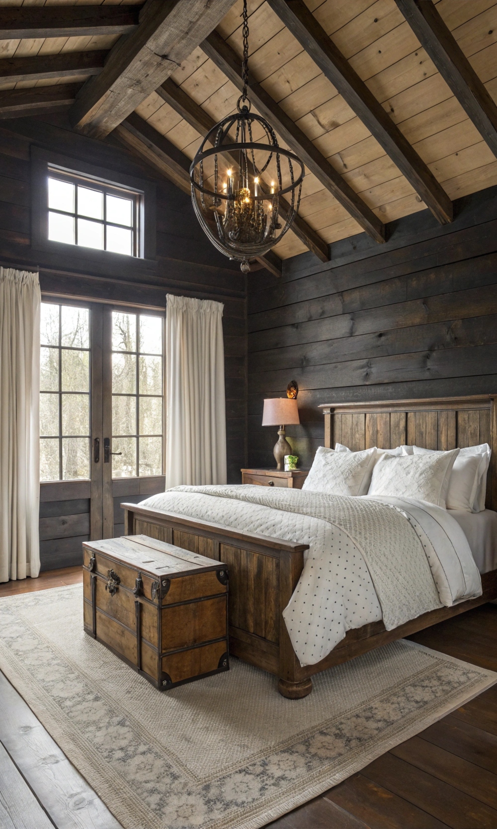 Vintage Farmhouse Dark Wood Bedroom