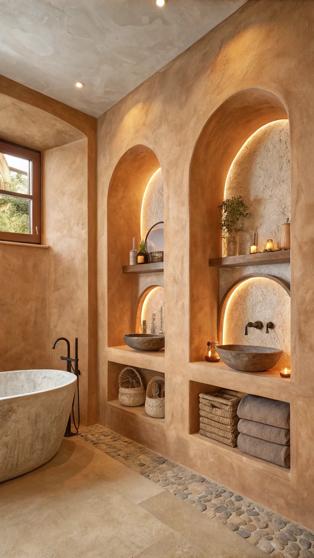 Tadelakt Lime Plaster with Recessed Niches