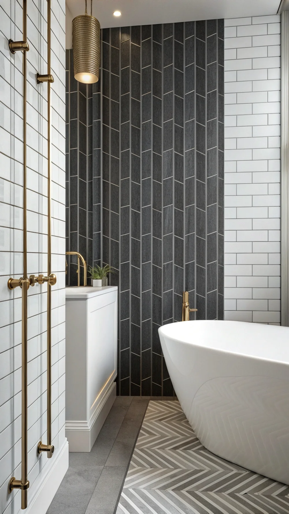 Vertical Subway Tile with Contrasting Grout