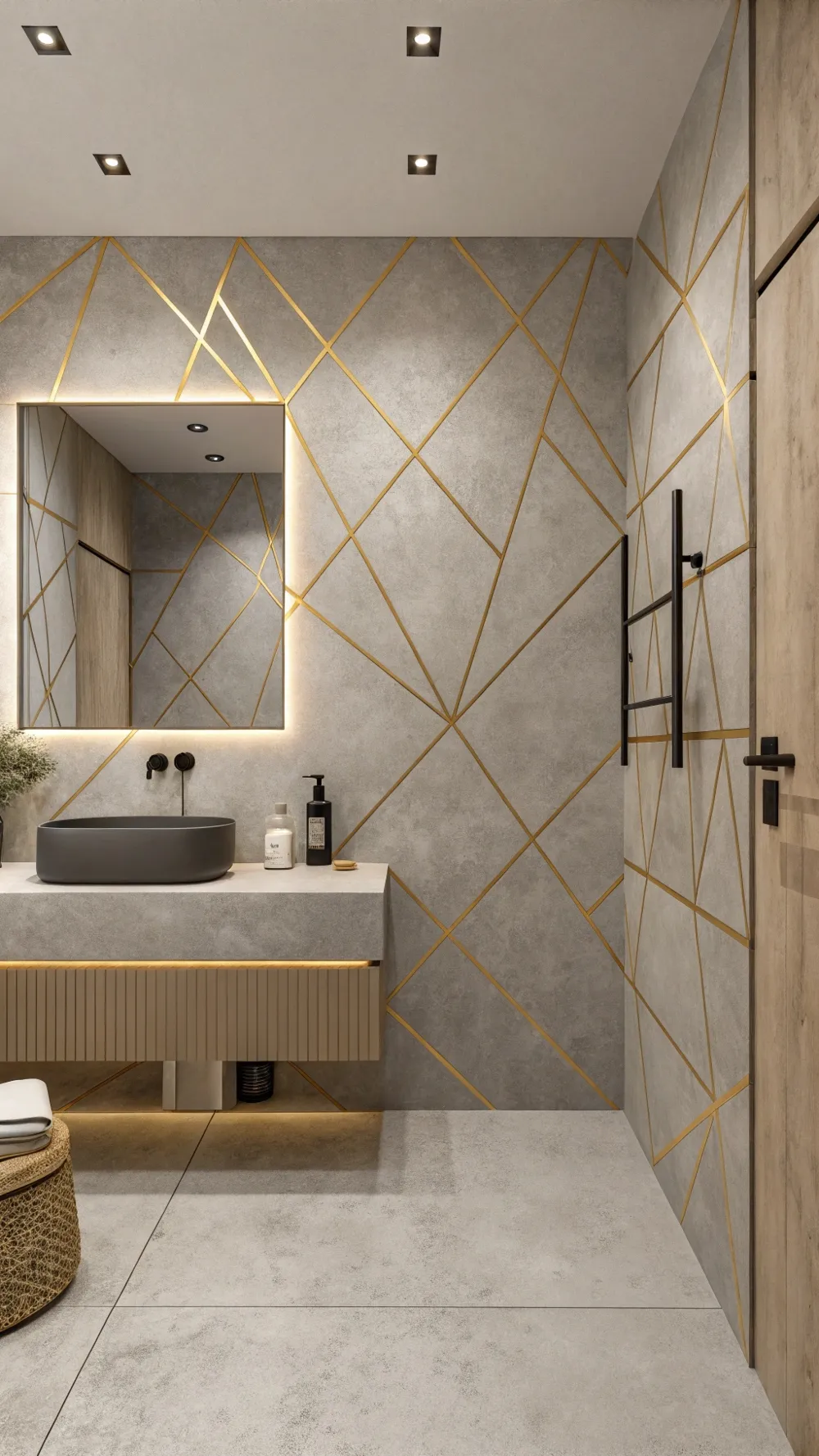 Micro-Cement Concrete Effect with Brass Inlay