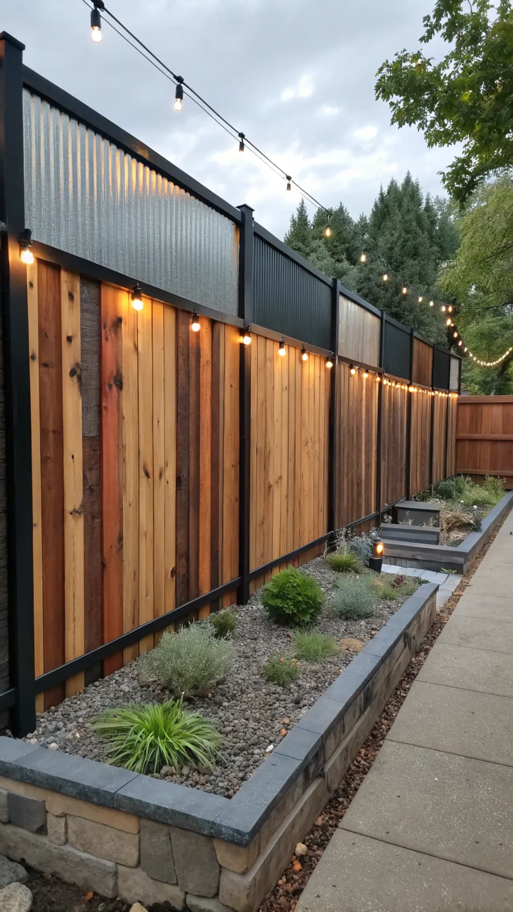 Corrugated Metal & Wood Combo Fence