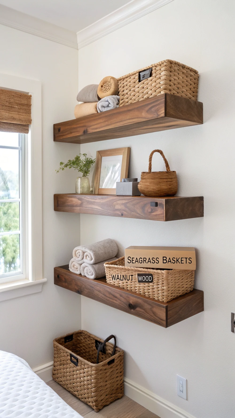Floating Shelves with Stylish Baskets