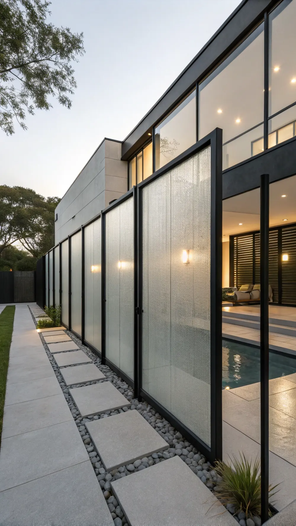 Frosted Glass Panel Contemporary Fence