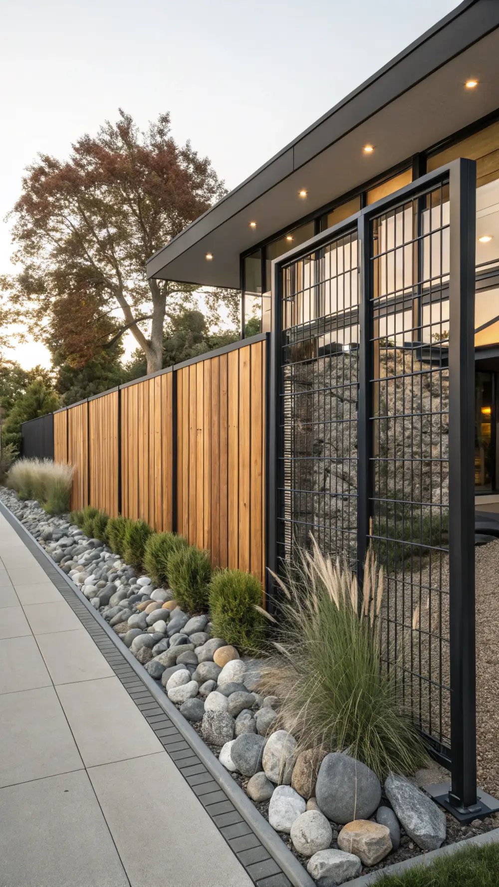 Gabion Stone and Wood Combination Fence