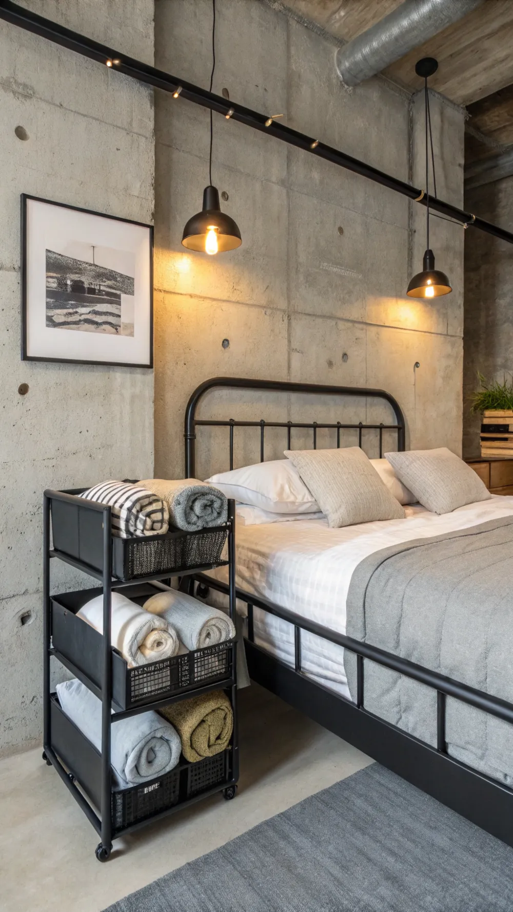 Magnetic Storage Containers on Metal Bed Frame