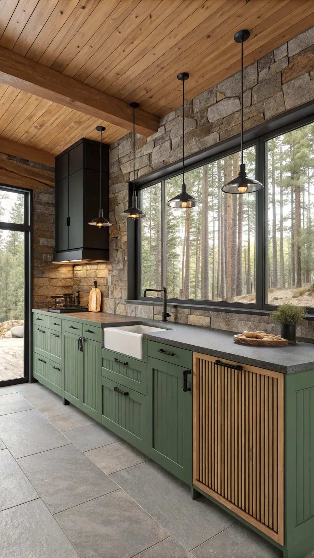 Pine Green Slatted Cabinet Doors