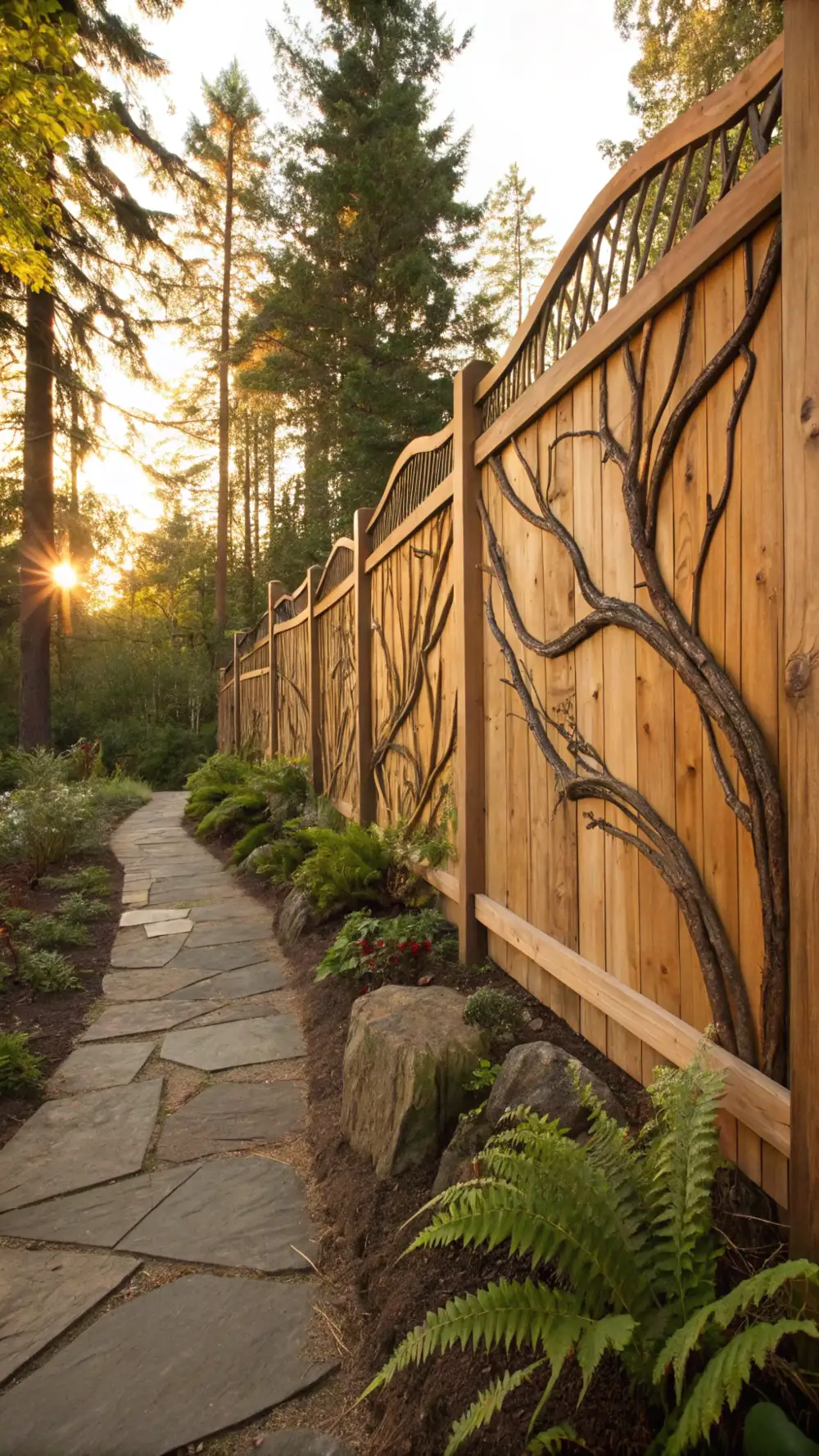 Rustic Natural Branch and Live Edge Fence