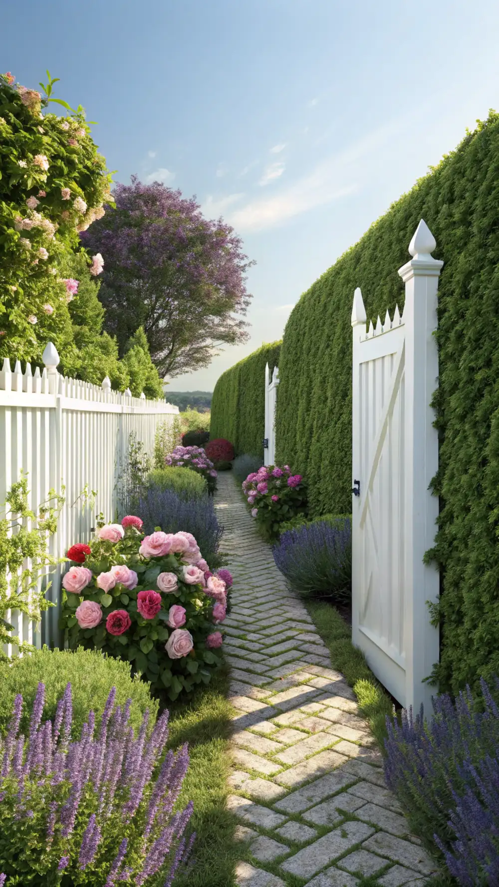 White Picket Fence with Tall Greenery