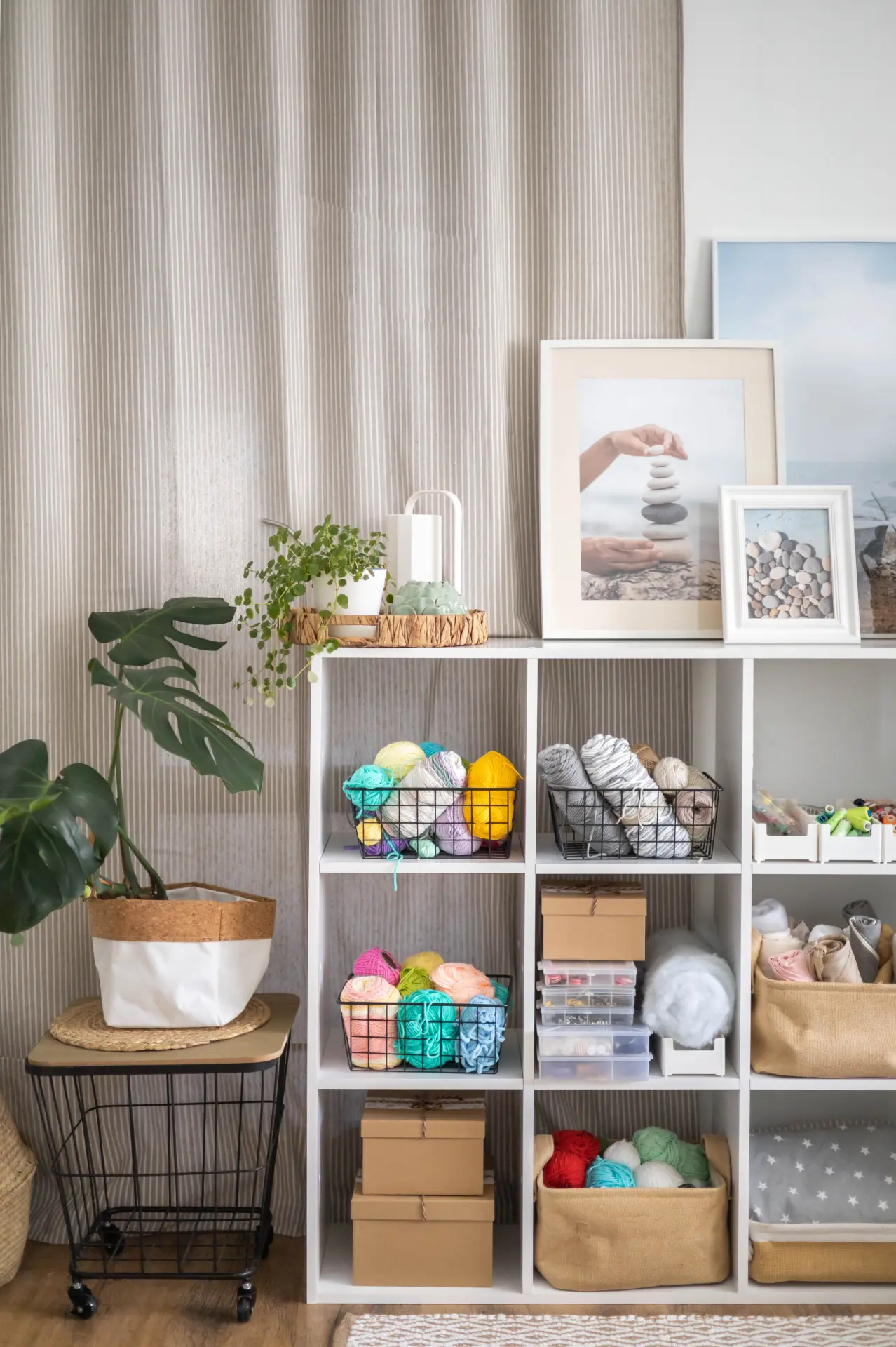 Cube Grid Shelving System with Mixed Container Organization