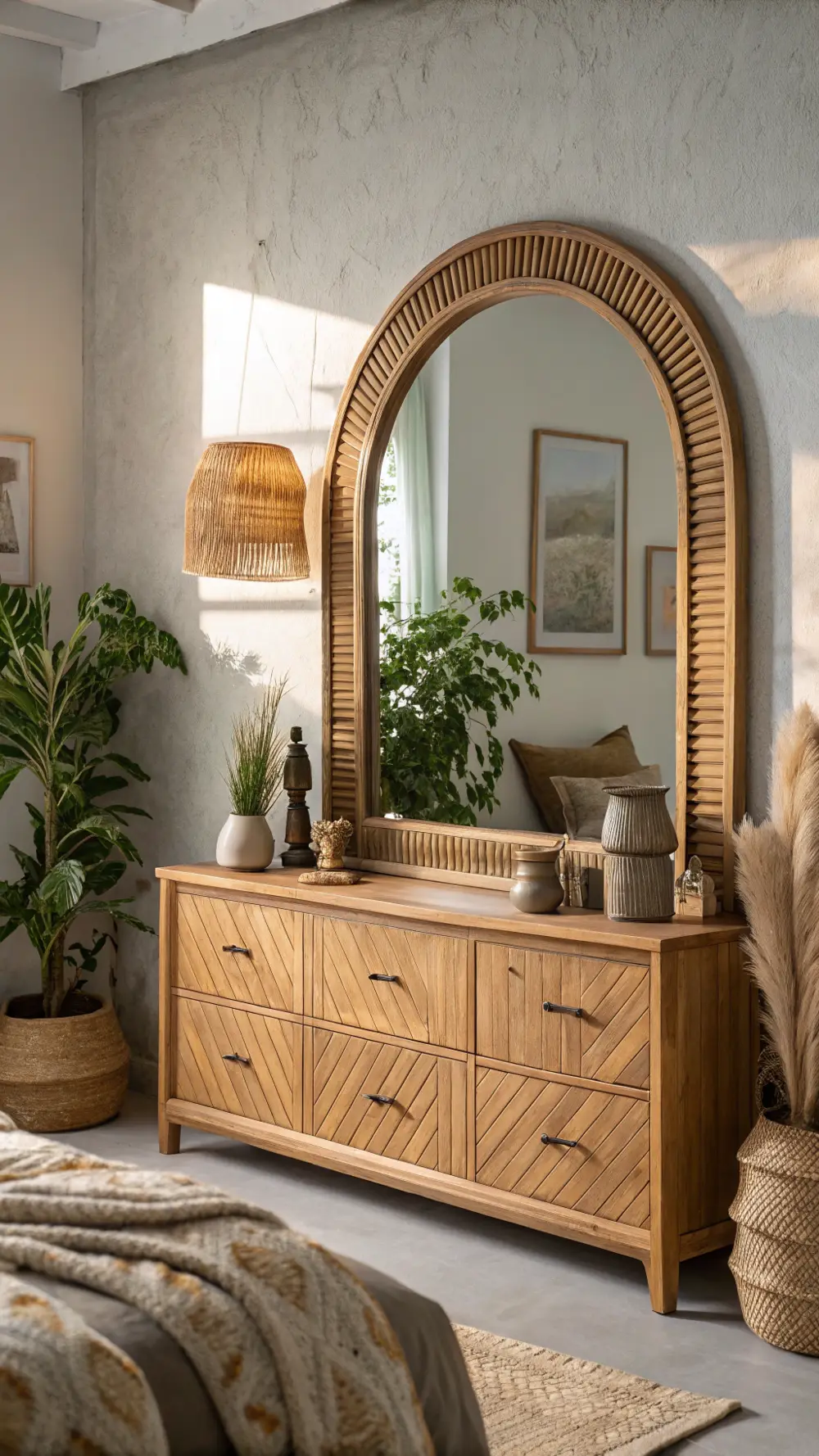 Fluted Wooden Arch Mirror