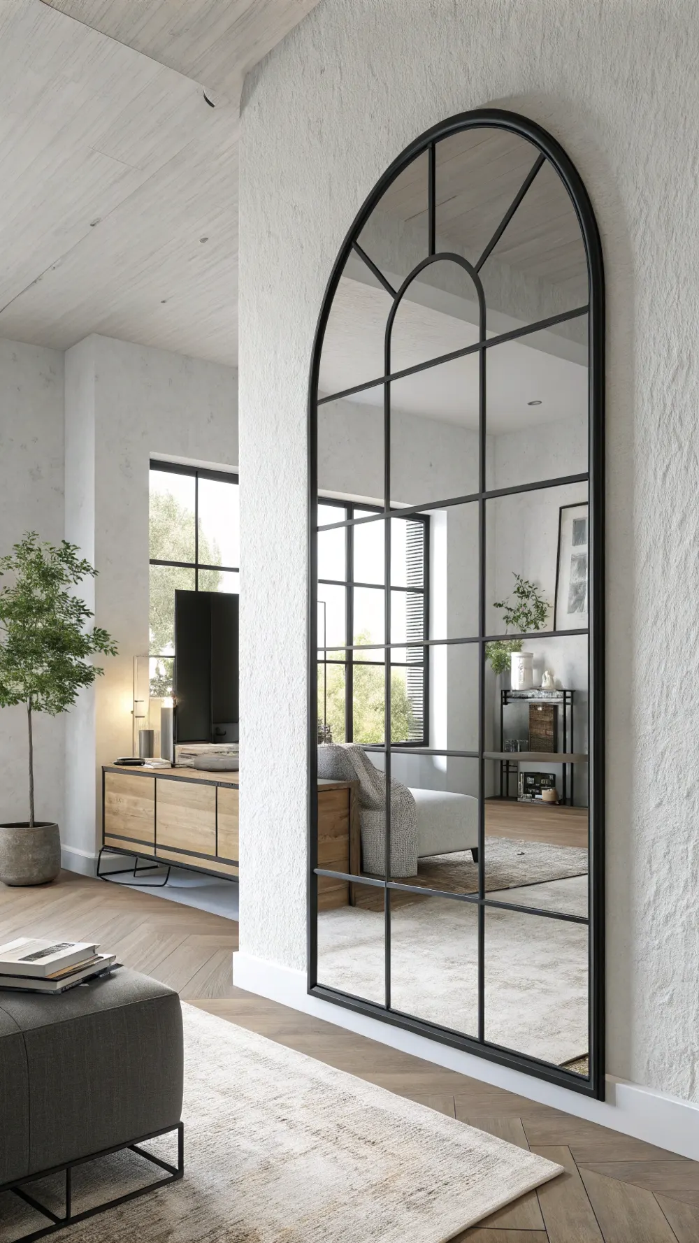Minimalist Black Metal Frame Arch Mirror