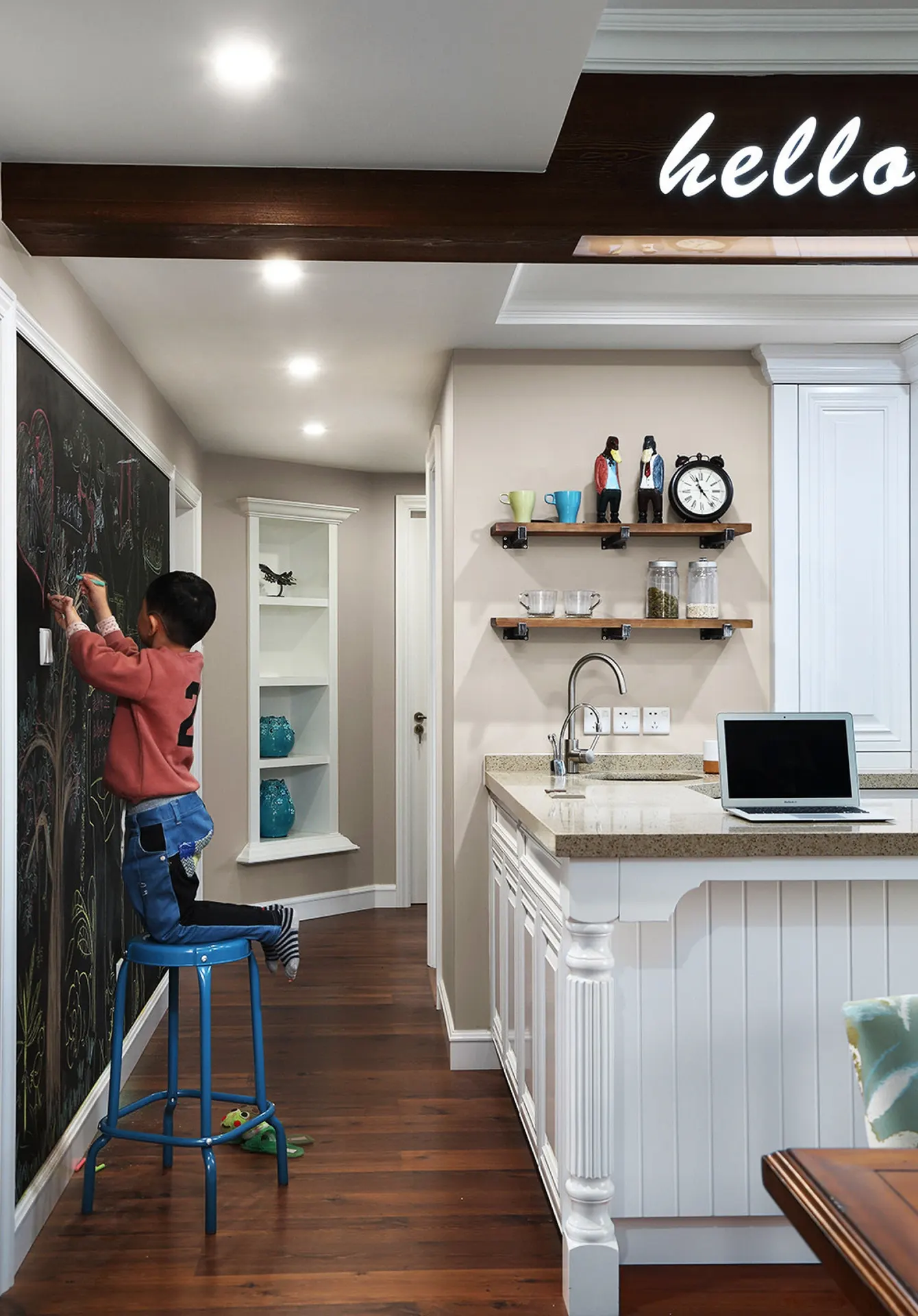 Multi-Function Kitchen Island with Open Display Shelving